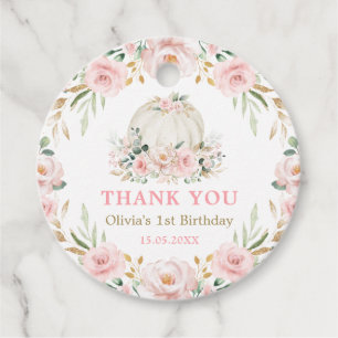 Chic Girl Pumpkin Birthday Blush Pink Gold Flowers Favour Tags
