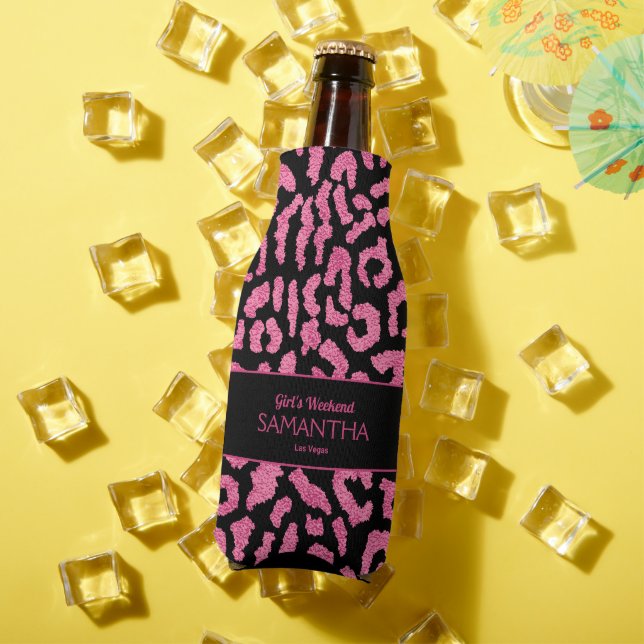 Chic Girls Weekend Pink Leopard Print Bottle Cooler (In Situ Summer)
