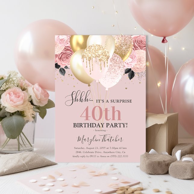 Chic Girly 40th Surprise Birthday Party Invitation (Creator Uploaded)