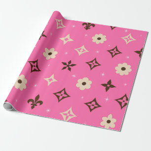 Chic Girly Aesthetic Modern Print Pink Floral Geom Wrapping Paper
