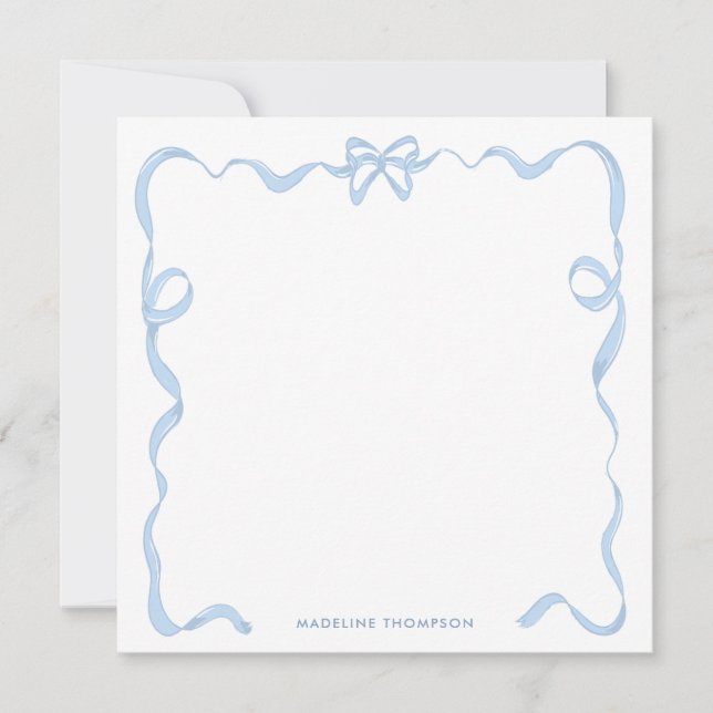 Chic Girly Baby Blue Bow Ribbon Frame Card (Front)