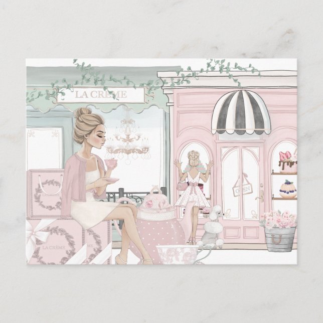 Chic Girly Best Friends French Bakery Tea Shop Postcard (Front)