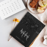 Chic Girly Black Glitter Drips Monogram With Name Planner<br><div class="desc">For every girl and woman who loves black and glitter! Personalise by adding your name and initials.</div>