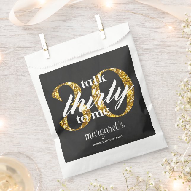 Chic Girly Black Gold Glitter 30th Birthday Party Favour Bags (Clipped)