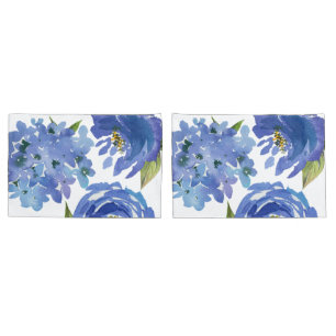 Chic Girly Blue Floral Peonies Hydrangeas Pillowcase