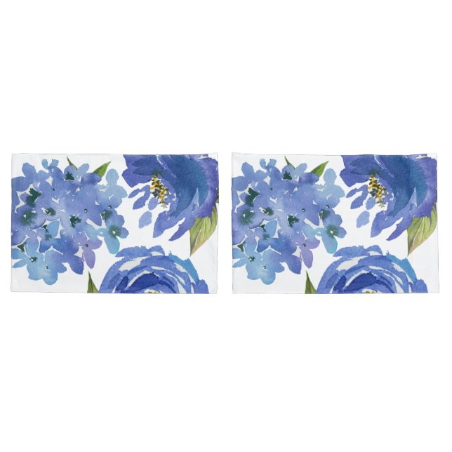 Chic Girly Blue Floral Peonies Hydrangeas Pillowcase (Back-Set)