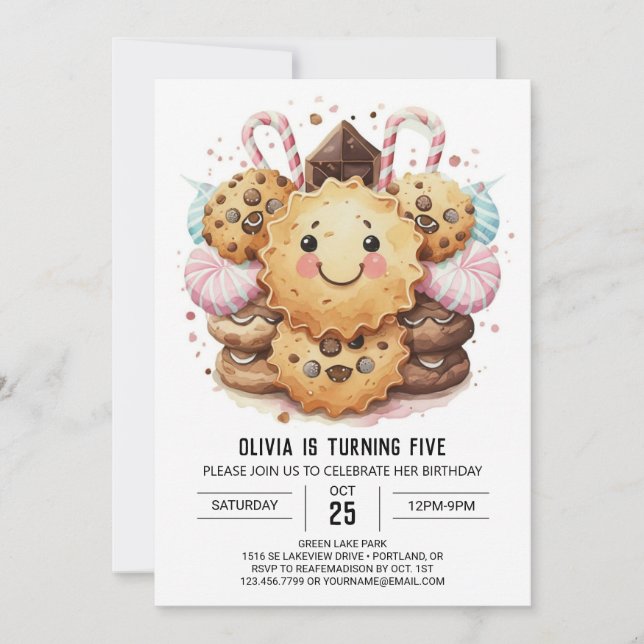 Chic Girly Candyland Cookies Birthday Invitation (Front)