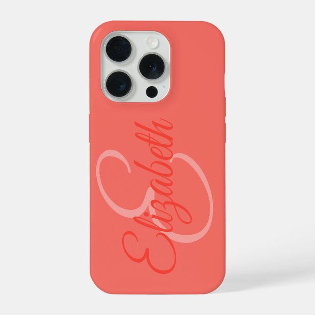 Chic Girly Coral Name Initial Letter Monogram iPhone Case (Back)