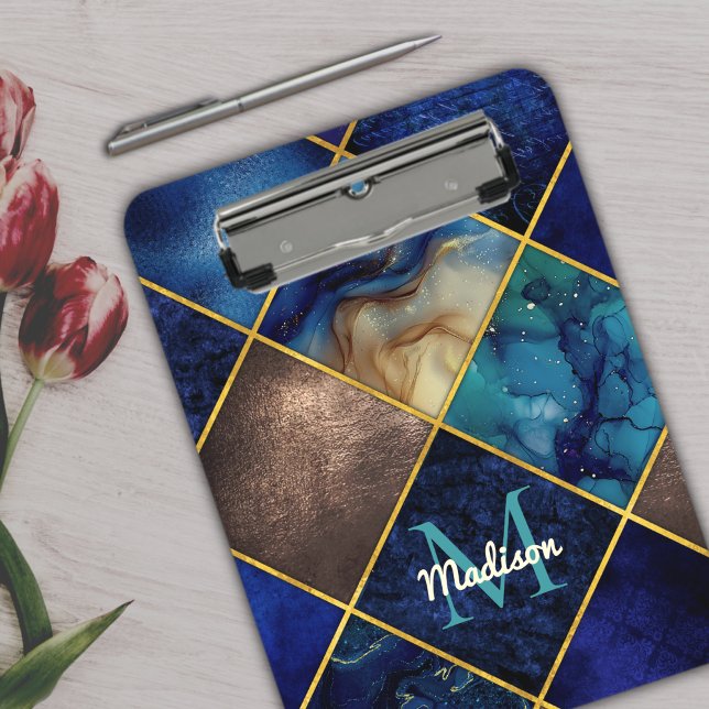 Chic girly faux Glitter gold blue geometric Clipboard (Creator Uploaded)