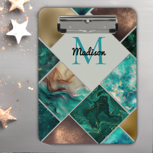 Chic girly faux Glitter gold turquoise Geometric  Clipboard