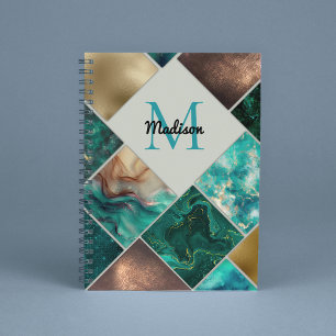 Chic girly faux Glitter gold turquoise Geometric Notebook