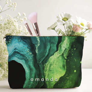 chic girly faux glitter marble art monogram 2024 accessory pouch