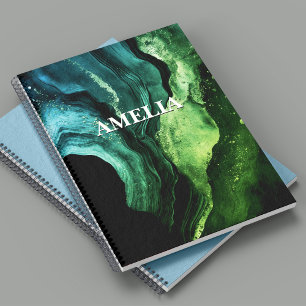 chic girly faux glitter marble art monogram  notebook