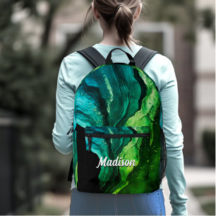 chic girly faux glitter marble art monogram printed backpack