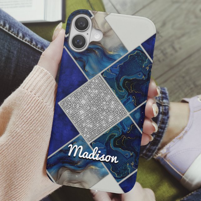Chic girly faux Glitter silver blue geometric Case-Mate iPhone Case (Creator Uploaded)