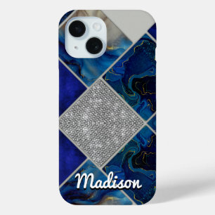 Chic girly faux Glitter silver blue geometric iPhone 15 Case