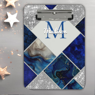 Chic girly faux Glitter silver blue geometric Clipboard