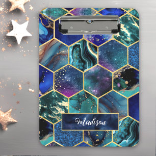 Chic girly faux Glitter Turquoise blue geometric Clipboard