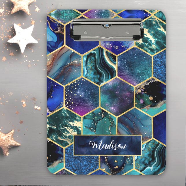 Chic girly faux Glitter Turquoise blue geometric  Clipboard (Creator Uploaded)
