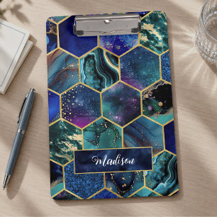 Chic girly faux Glitter Turquoise blue geometric Clipboard