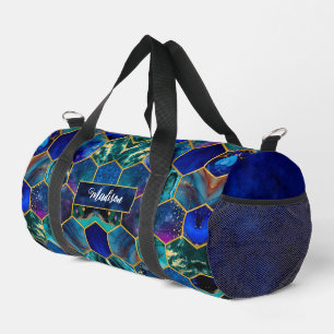 Chic girly faux Glitter Turquoise blue geometric Duffle Bag