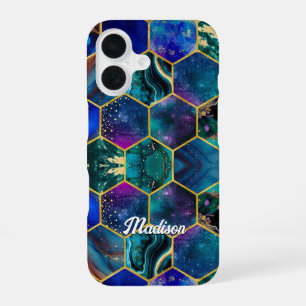 Chic girly faux Glitter Turquoise blue geometric iPhone 16 Case