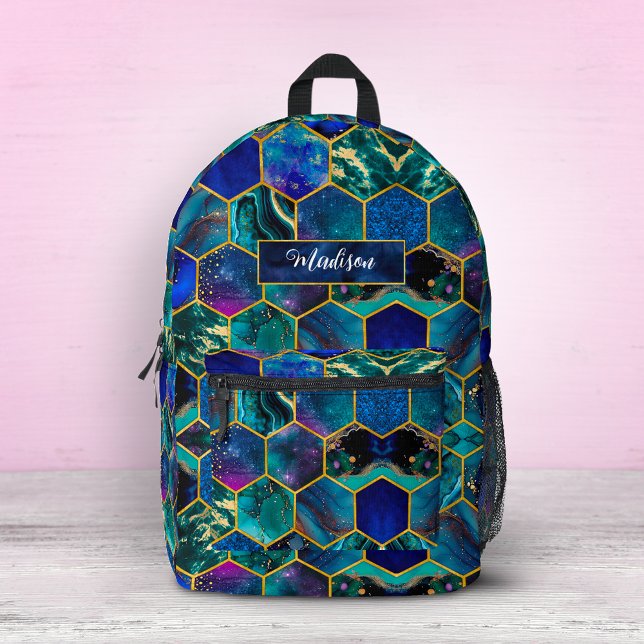 Chic girly faux Glitter Turquoise blue geometric Printed Backpack (Creator Uploaded)
