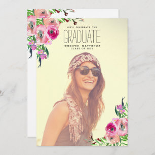 Chic Girly Floral Photo Graduation Party Invite