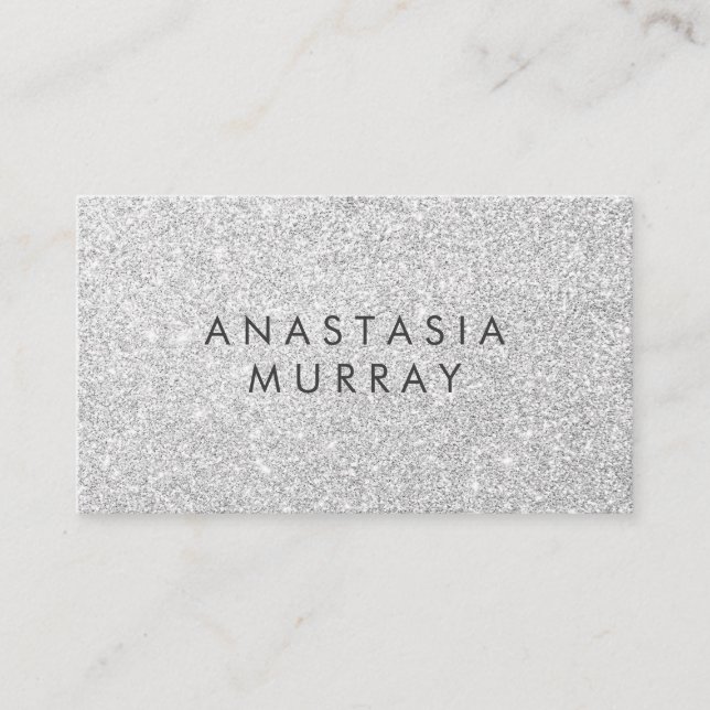 Chic, Girly & Glam Grey Silver Glitter Sparkles Business Card (Front)