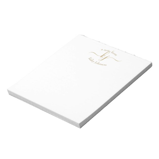 Chic Girly Gold White 2 Monogram Initial  Notepad (Rotated)