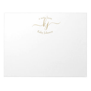 Chic Girly Gold White 2 Monogram Initial Notepad