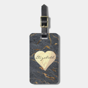 Chic Girly  Hearts,Grey Gold Marble Luggage Tag