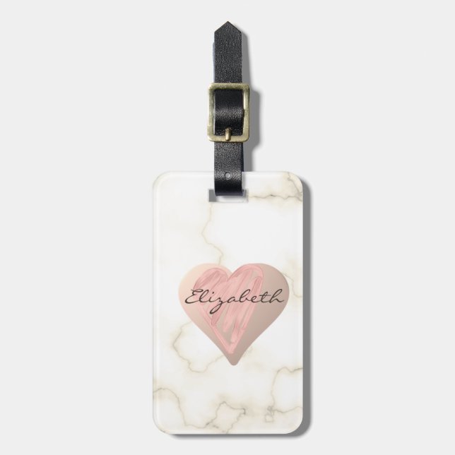 Chic Girly  Hearts,  Marble - Personalised Luggage Tag (Front Vertical)