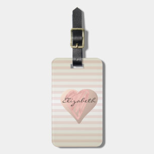 Chic Girly  Hearts ,Stripes - Personalised Luggage Tag