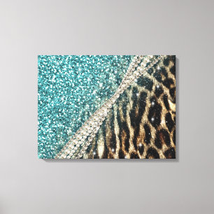 Chic Girly Leopard Print Blue Glitter