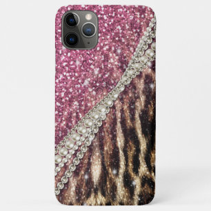 Chic Girly Leopard Print Pink Glitter iPhone 11 Pro Max Case