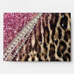 Chic Girly Leopard Print Pink Glitter Envelopes