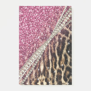 Chic Girly Leopard Print Pink Glitter Post-it Notes