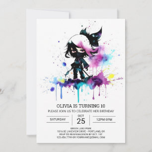 Chic Girly Little Ninja Birthday Invitation