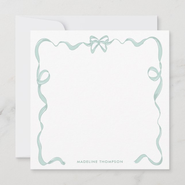 Chic Girly Mint Green Bow Ribbon Frame Card (Front)