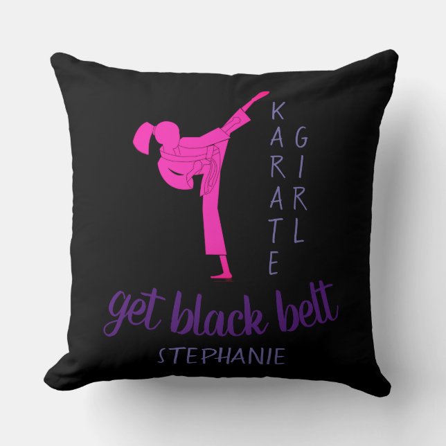 Chic Girly Modern Black Pink Martial Arts Karate Cushion (Front)