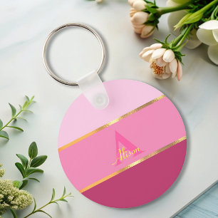 chic girly modern pink gold MONOGRAM name  Key Ring
