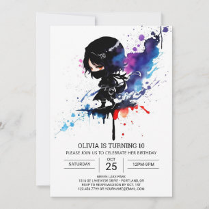 Chic Girly Ninja Editable Birthday Invitation