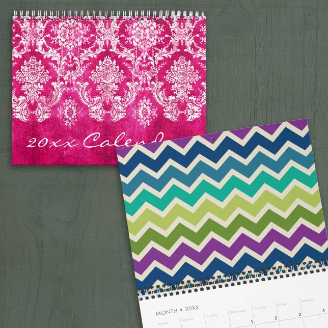 Chic Girly Patterns with damasks and chevrons plus Calendar (Calendar)