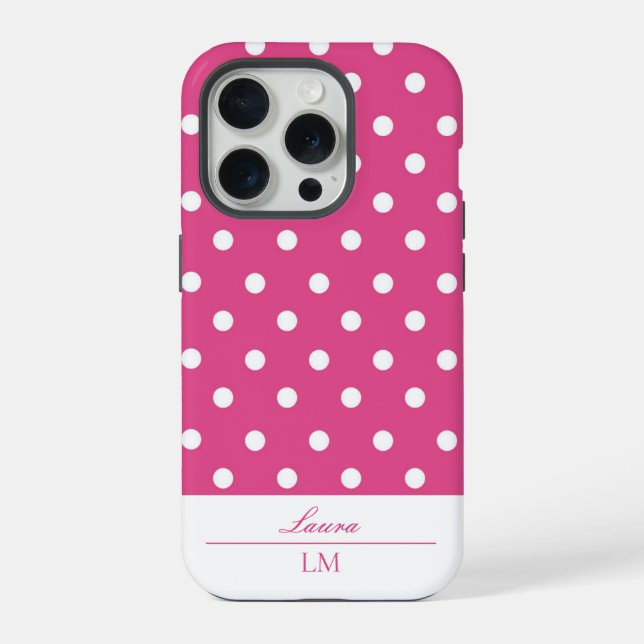 Chic Girly Pink and White Polka Dots Tough iPhone Case (Back)