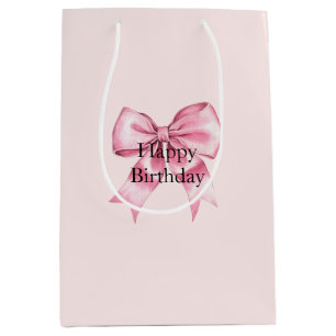 Chic Girly Pink Bow Birthday Medium Gift Bag