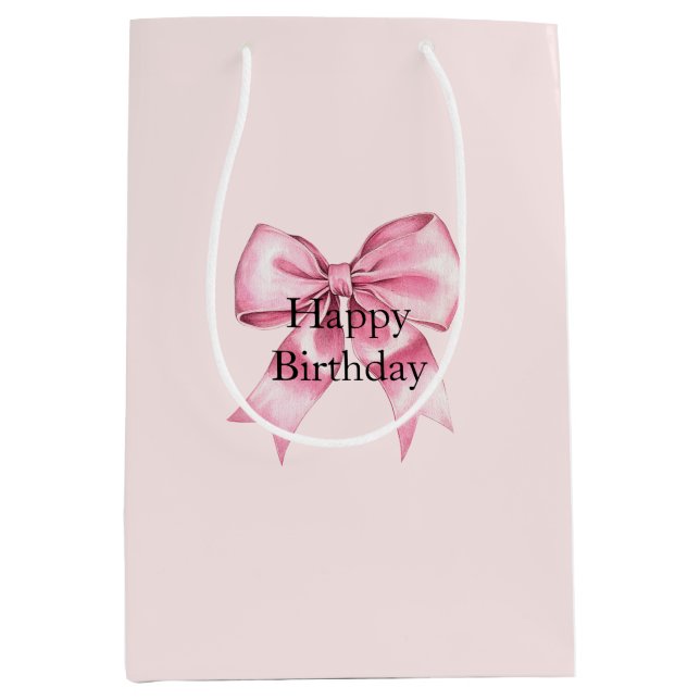 Chic Girly Pink Bow Birthday Medium Gift Bag (Front)