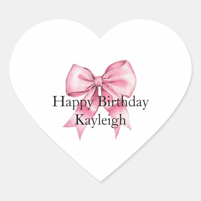 Chic Girly Pink Bows Birthday Heart Sticker (Front)