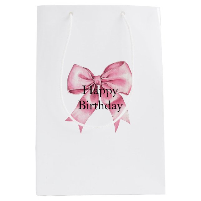Chic Girly Pink Bows Birthday Medium Gift Bag (Front)