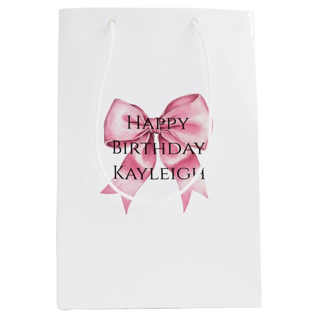 Chic Girly Pink Bows Birthday Medium Gift Bag (Front)